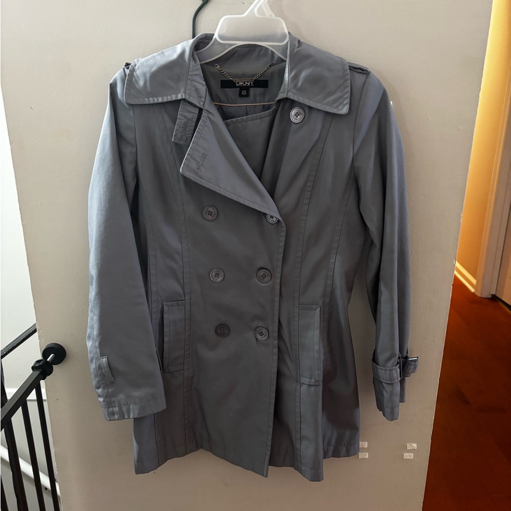 DKNY Women's Powder Blue Trench Coat XS- READ